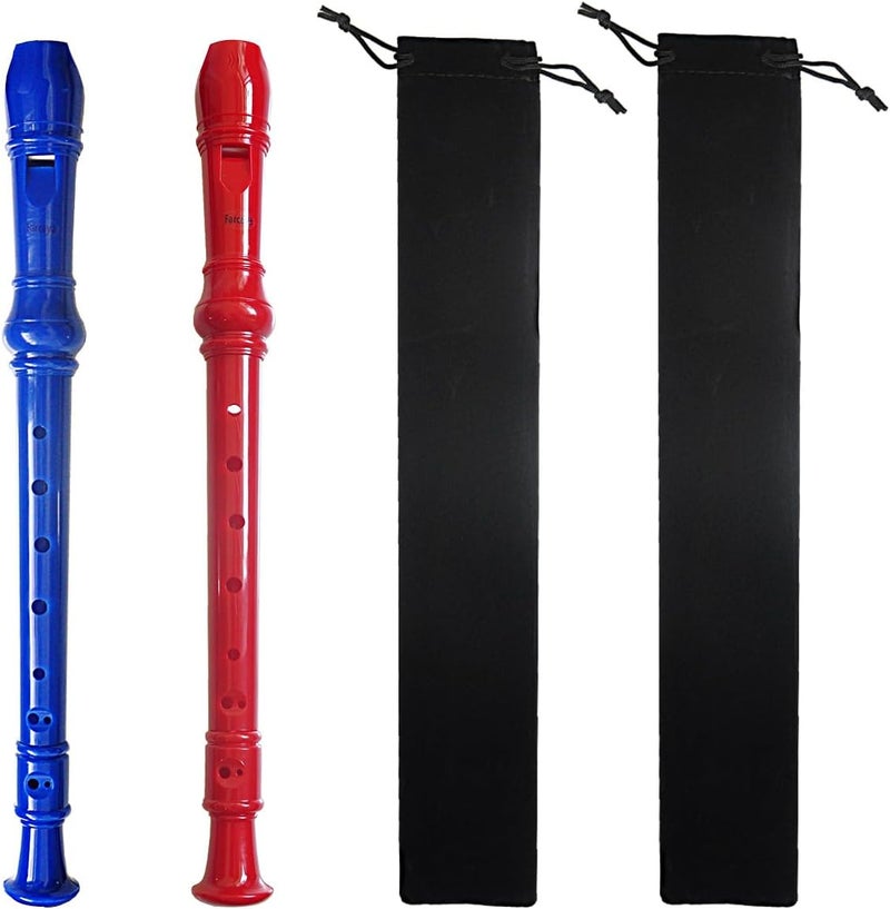 Farcaya 2-Piece Soprano Recorder Instrument for Beginners German Style C Key 8 Hole Descant with Clean Rods 2 Storage Cases (Blue+Red) - Image 1